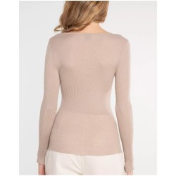 Top en tulle col V laine et soie beige - OSCALITO