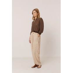 PANTALON FLUIDE À MOTIF BEIGE/ROSE - INDI&COLD