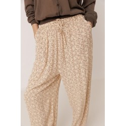 PANTALON FLUIDE À MOTIF BEIGE/ROSE - INDI&COLD